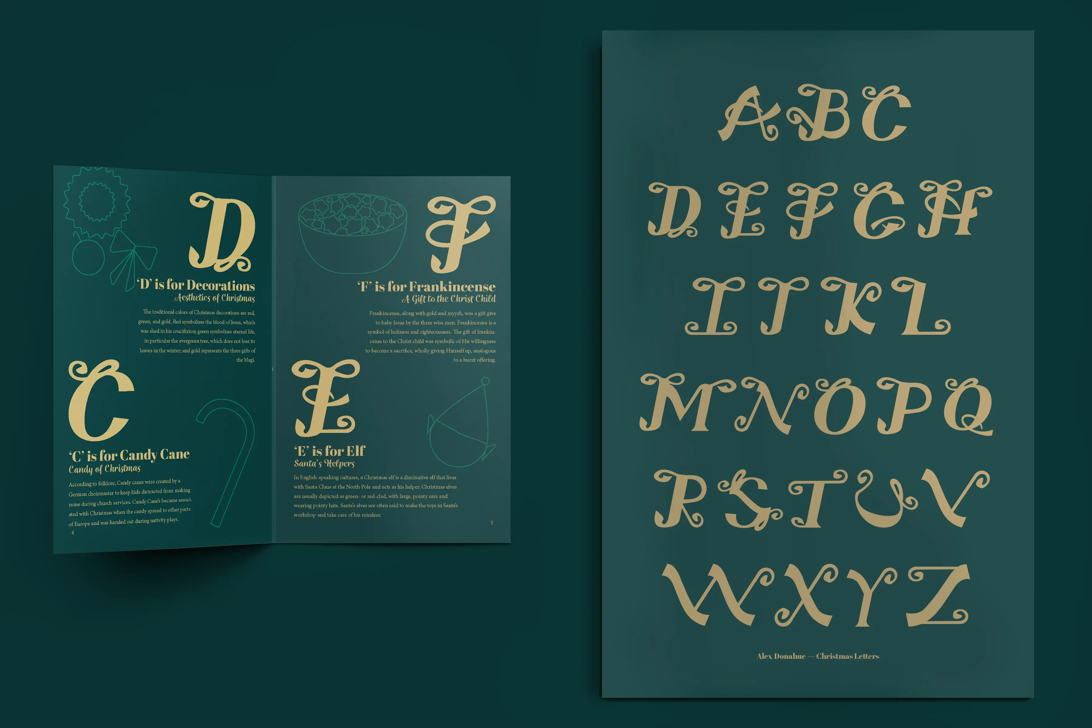 Christmas ABC's type specimen book and poster