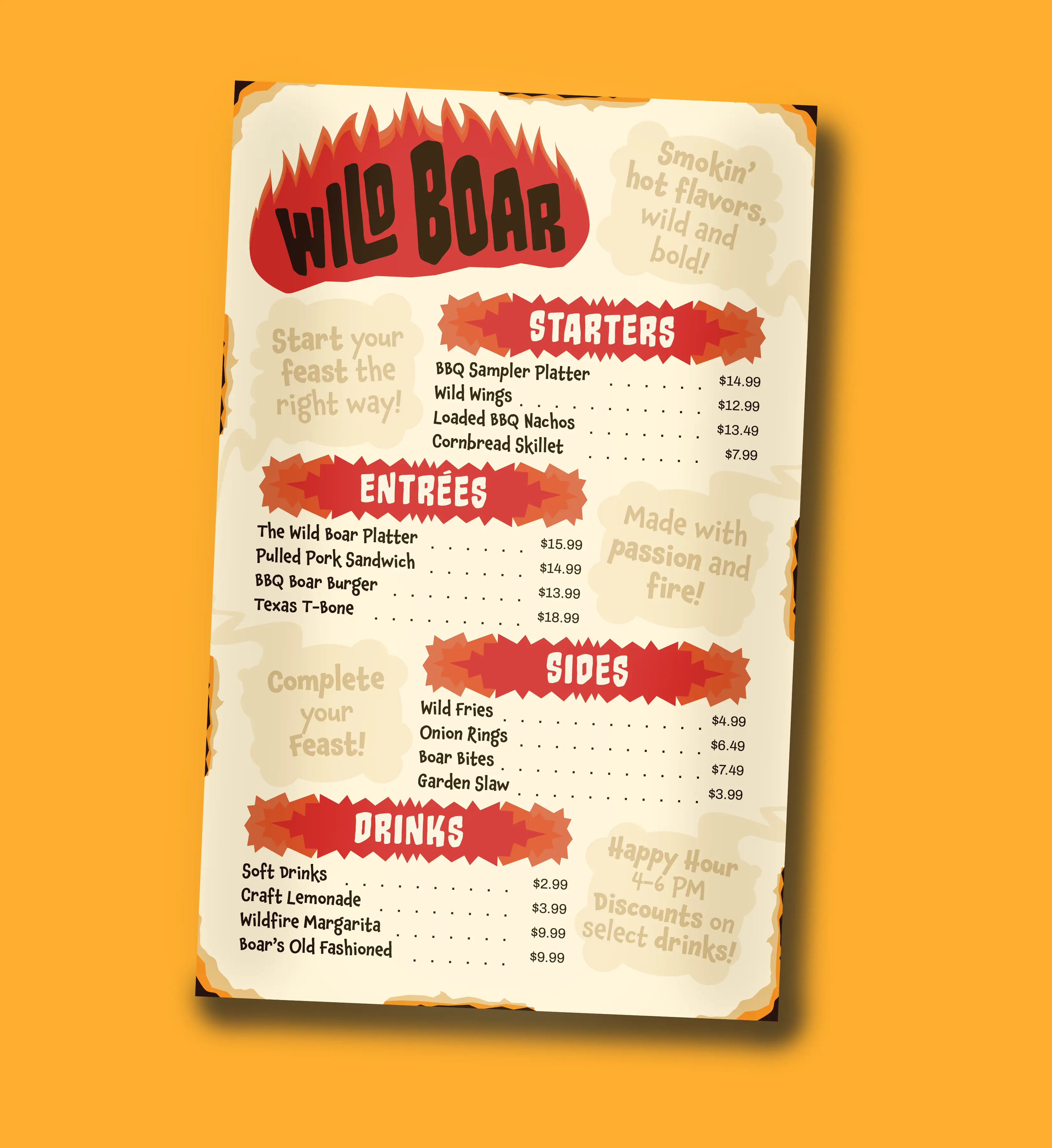 Wild Boar BBQ restaurant menu