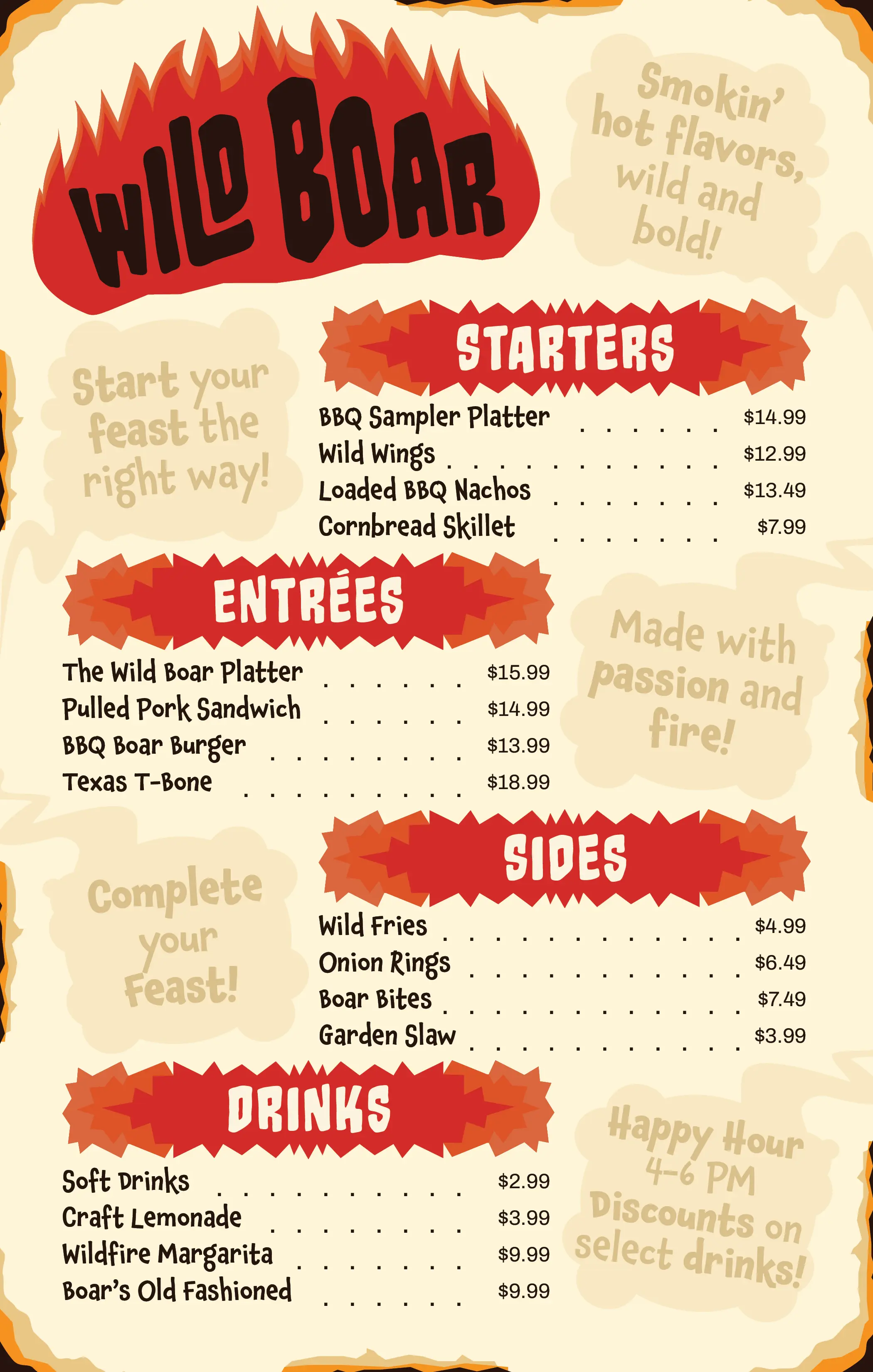 Wild Boar one-page menu design